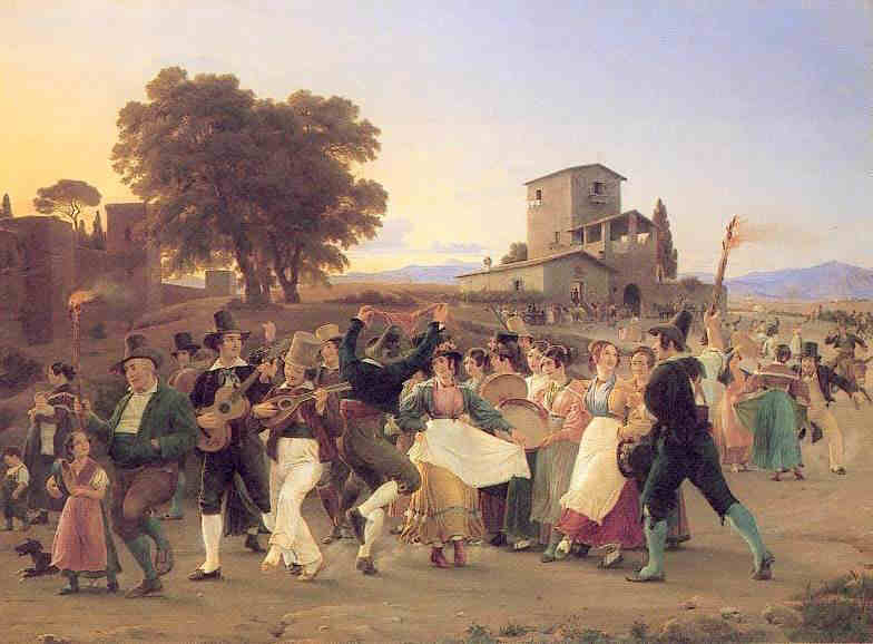 Wilhelm Marstrand, Amusement outside the walls of Rome on an October evening (1839)
